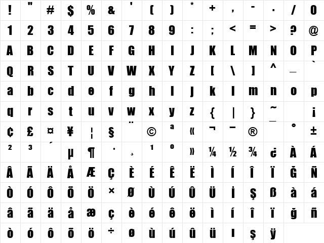 TR Impact Regular font glyphpreview