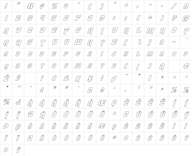 OmegaForce Outline Italic Italic font glyphpreview