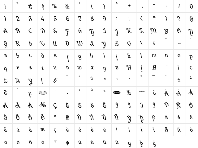 Quill Sword Leftalic Italic font glyphpreview