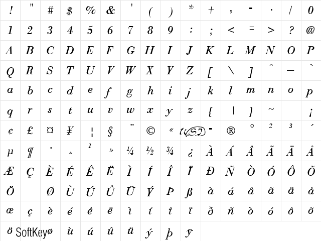 Boston Italic font glyphpreview