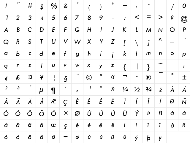 Tw Cen MT Medium Italic font glyphpreview