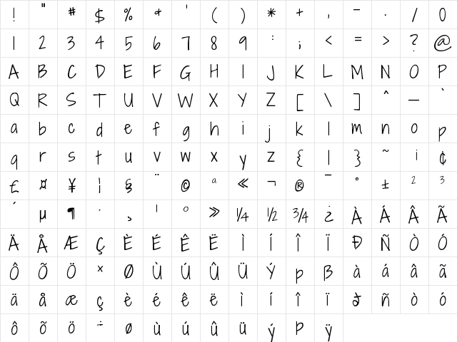 Shadows Into Light Regular font glyphpreview