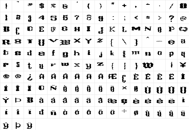 FZ WACKY 16 EX Normal font glyphpreview