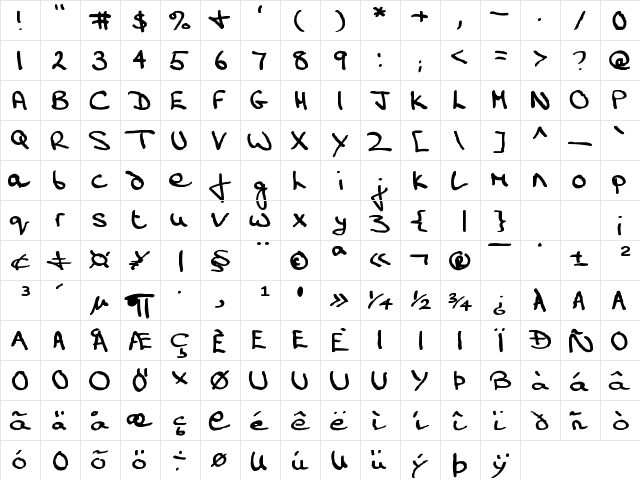 HandFont Regula font glyphpreview
