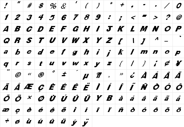 FZ JAZZY 36 ITALIC Normal font glyphpreview