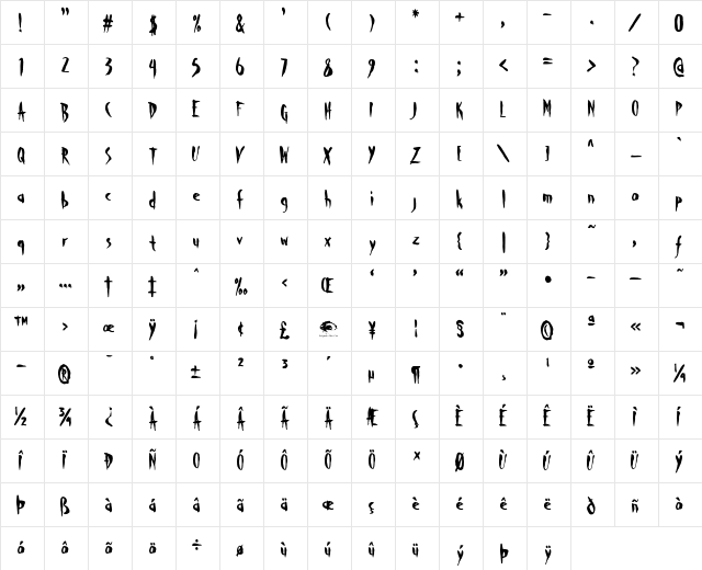 FilthAOE Regular font glyphpreview
