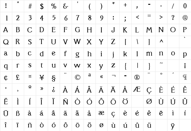 Veracruz Regular font glyphpreview