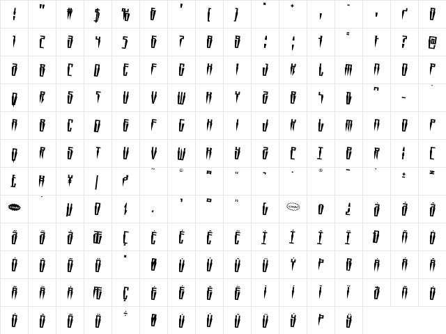 Swordtooth Rotated 2 Regular font glyphpreview