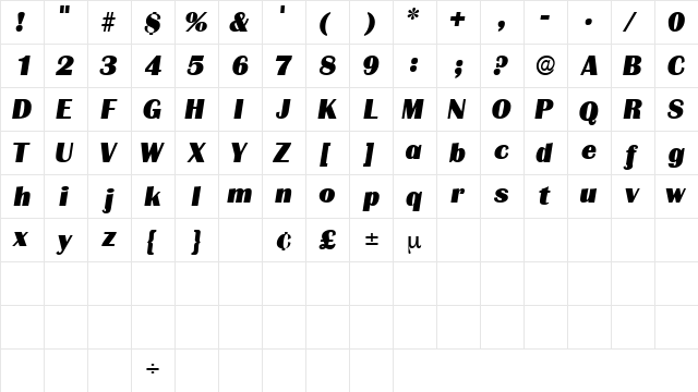BurinDisplaySSK Italic font glyphpreview