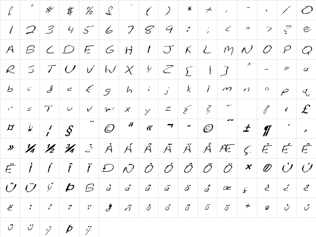 FZ HAND 12 MANGLED ITALIC Normal font glyphpreview