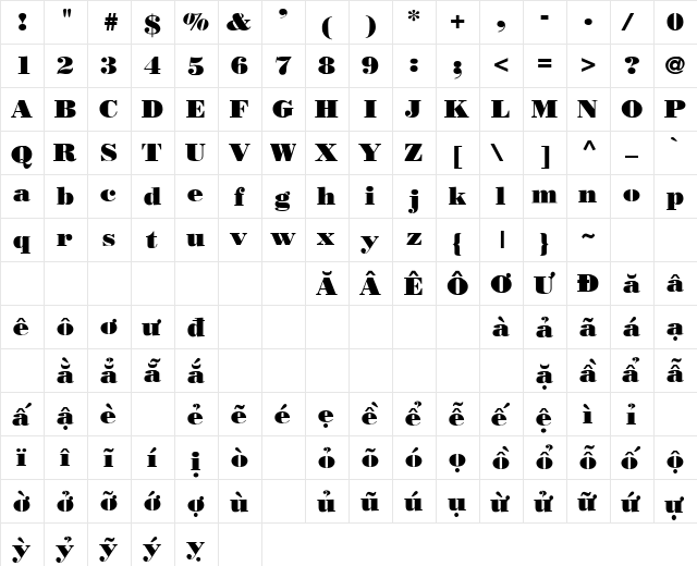 .VnBodoni Regular font glyphpreview
