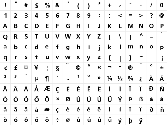 Frutiger LT Std 65 Bold font glyphpreview