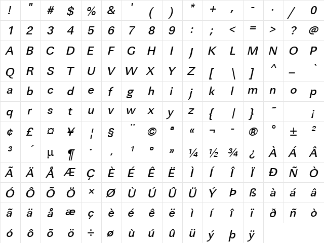 URWLinearTMed Oblique font glyphpreview