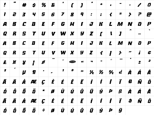 Monster Hunter Expanded Italic Expanded Italic font glyphpreview