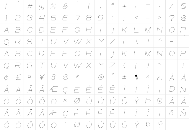 Queental Light Italic font glyphpreview