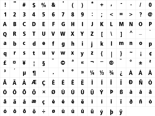 Frutiger Black Cn Regular font glyphpreview