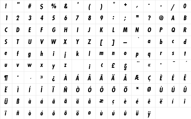 FuturaTBolConOblRo1 Regular font glyphpreview
