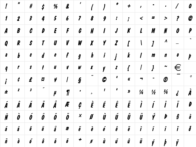 DapperThin Italic font glyphpreview