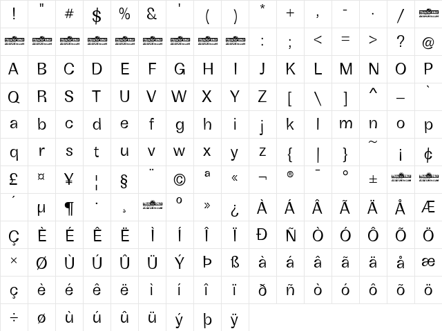 Boring Sans B Trial Regular font glyphpreview