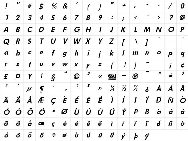 Futurist Bold Italic font glyphpreview