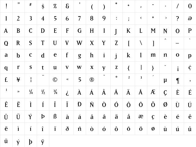 MatrixLining Regular font glyphpreview