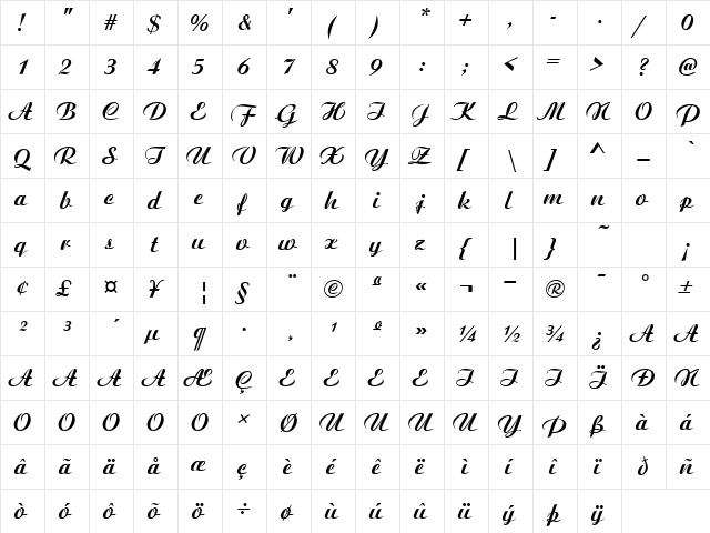 Candia Script Ssk Bold font glyphpreview
