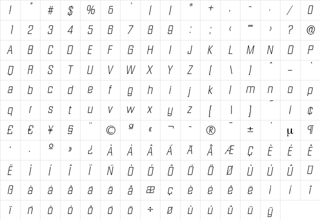 SeanBecker-ExtraLight Italic font glyphpreview