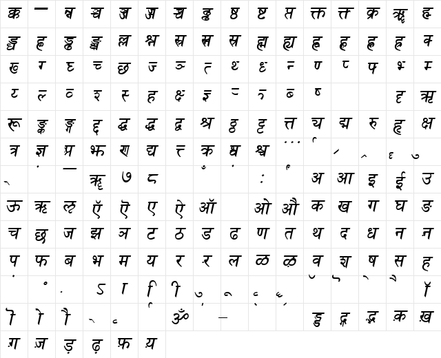 SanskritDelhiSSK BoldItalic font glyphpreview