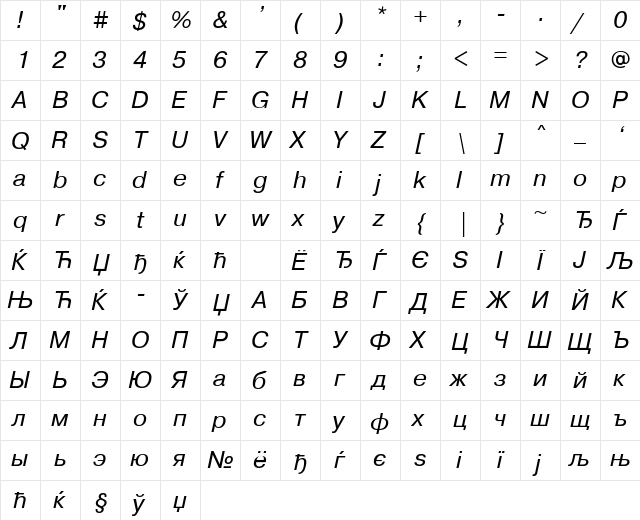 PragmaticaISOCTT Italic font glyphpreview