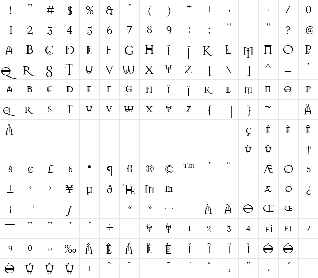 Splendors Regular font glyphpreview