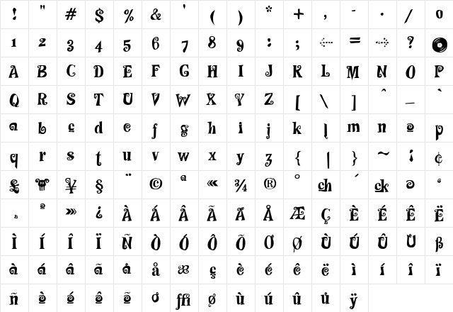 F Regular font glyphpreview