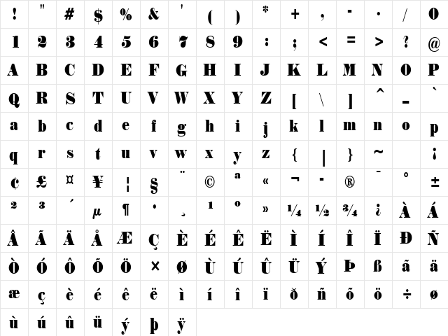 Norway-Condensed Normal font glyphpreview