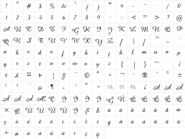 TrSah Amazone BT Regular font glyphpreview
