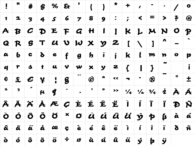 TiogaScript-Bold Regular font glyphpreview