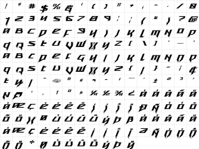 Snubfighter Academy Italic Italic font glyphpreview