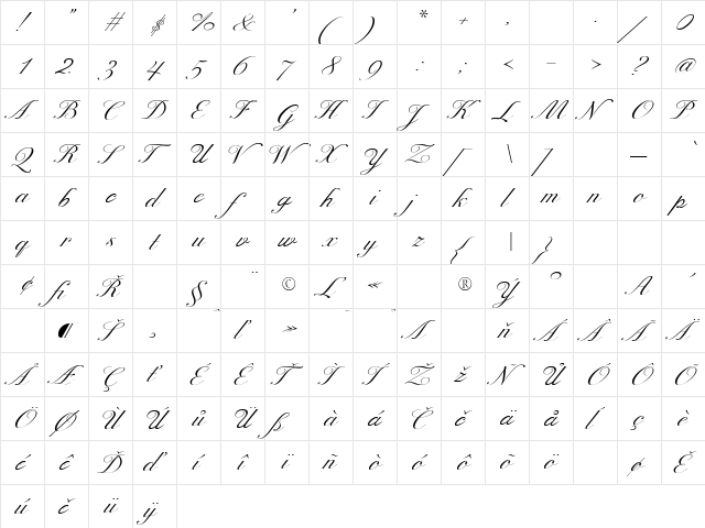 Excelsior Script Extended Regular font glyphpreview