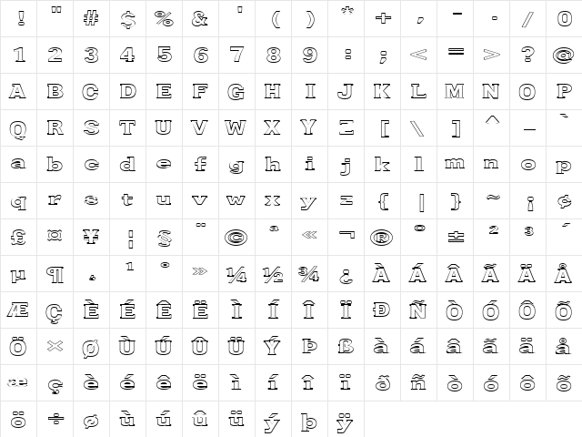 FZ ROMAN 27 HOLLOW EX Normal font glyphpreview