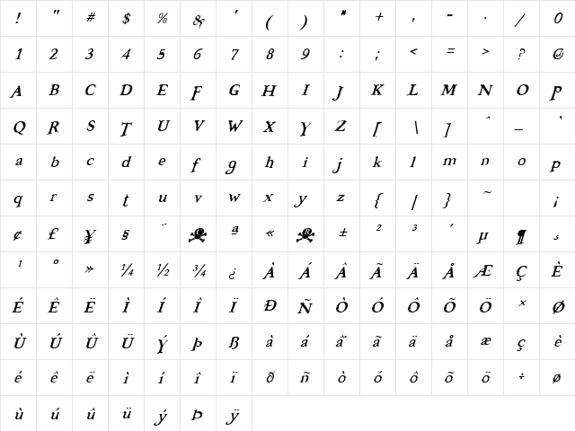 Freebooter Italic Regular font glyphpreview