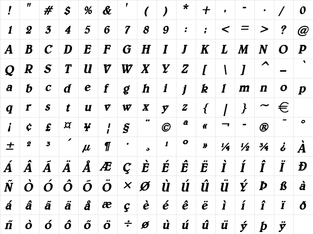 Blew BoldItalic font glyphpreview