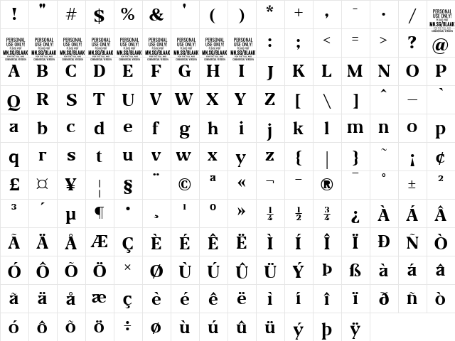 Blaak Bold PERSONAL USE Regular font glyphpreview