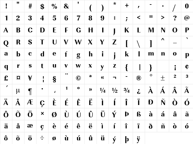 URWImperialTExtBolNar Regular font glyphpreview