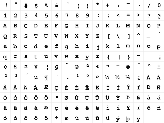 FreeMono Bold font glyphpreview