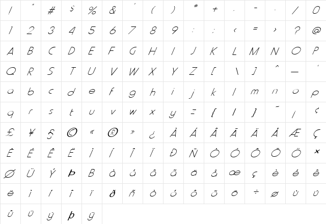 FZ BASIC 20 ITALIC Normal font glyphpreview