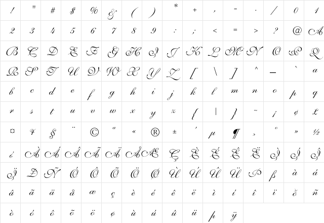 Shelley-VolanteScript Regular font glyphpreview