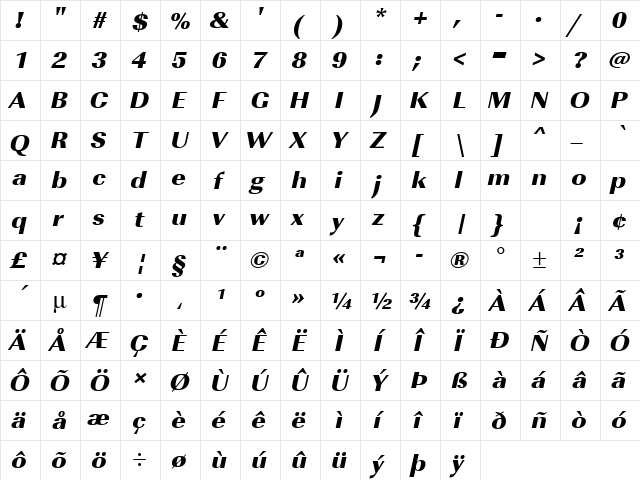 URWImperialTUltBolWid Oblique font glyphpreview