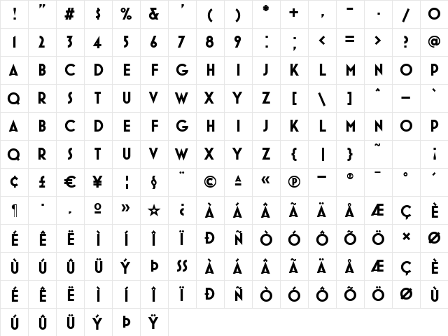 MostraOneBold Regular font glyphpreview