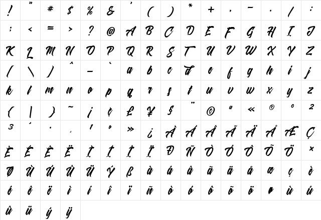 Shanders Free Regular font glyphpreview