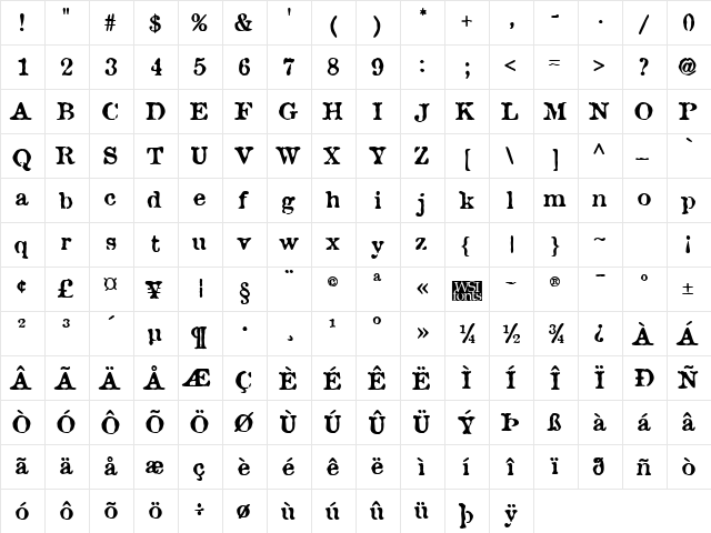 Brunine Bold font glyphpreview