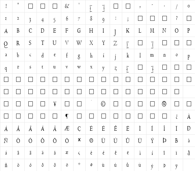 FZ ROMAN 17 COND Normal font glyphpreview