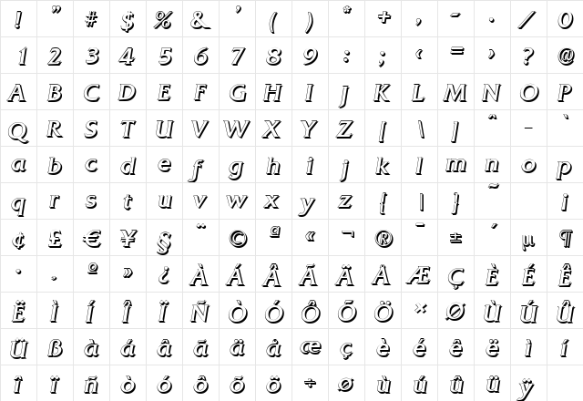 QuadratShadow Italic font glyphpreview